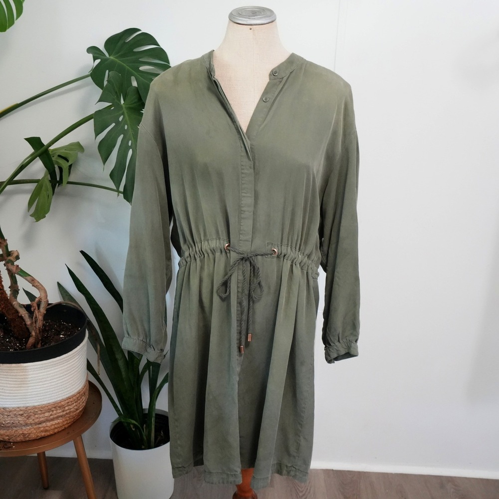 A New Day Shirt Dress Womens XXL Olive Green Utility Lyocell Drawstring Waist